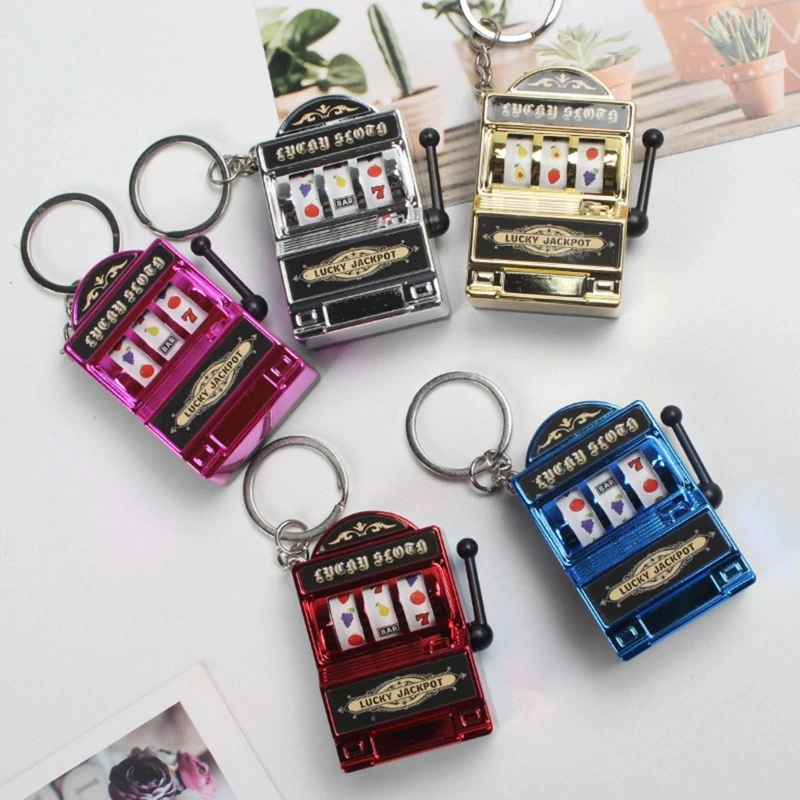 Fruit Slot Machine Keychain Lucky Charm Jackpot Keychains Mini Casino Pendant Bag Charm Novelty Gifts for Kids Adults