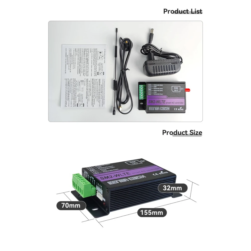 2CH Output Controller SM2-WLTE4G Network  Smart Socket GSM SMS Phone Remote Control Switch App Remote Control Power Switch