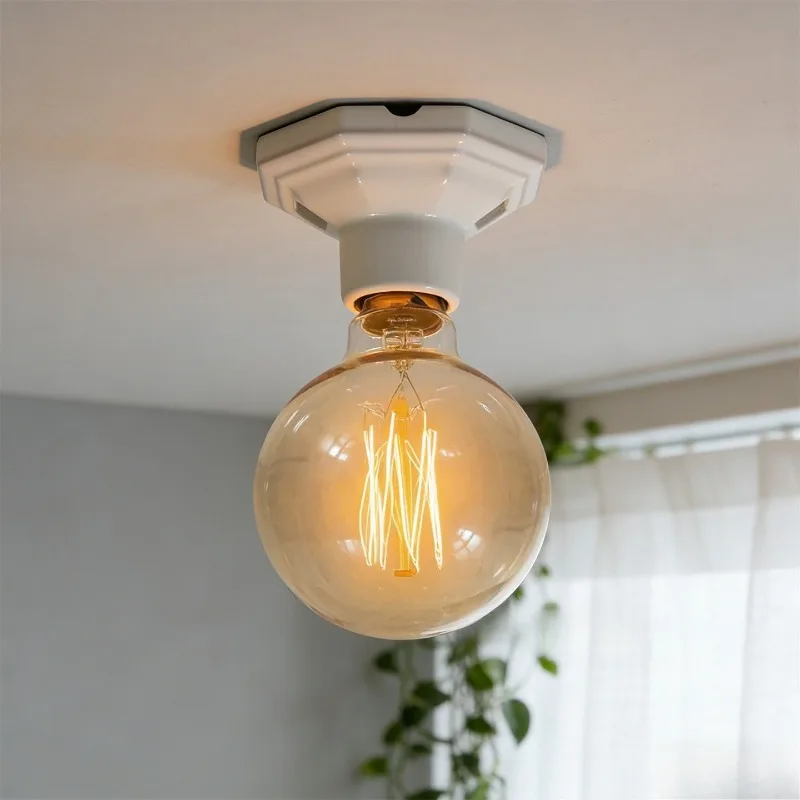 

Черно-белый восьмиугольный винтажный керамический патрон E27/E26 для лампы Эдисона, ретро-держатель для высокотемпературных ламп, настольные и настенные светильники