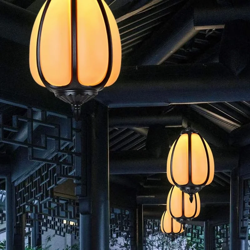 Outdoor chandelier New Chinese creative villa Garden courtyard Pavilion Terrace porch Balcony Outdoor waterproof chandelier ligh