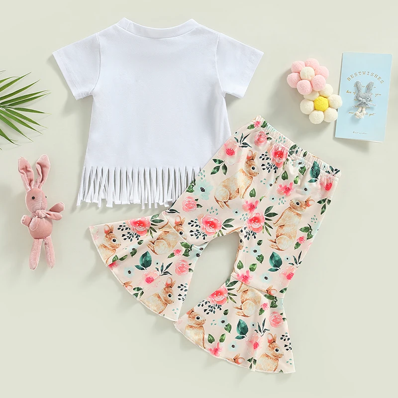 2-delige outfit voor meisjes, mouwloze top met ruches, stippenprint en bijpassende broek met wijde pijpen en strikdetail