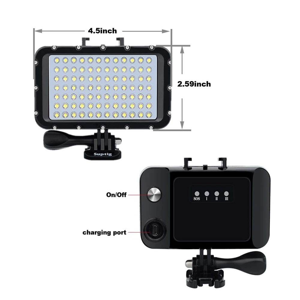 جهاز الغوص تحت الماء مثبت على الحذاء البارد ، مصباح فيديو ليد مقاوم للماء ، 164 قدمًا ، 50 مترًا ، GoPro Hero ، 12 ، 11 ، DJI Insta