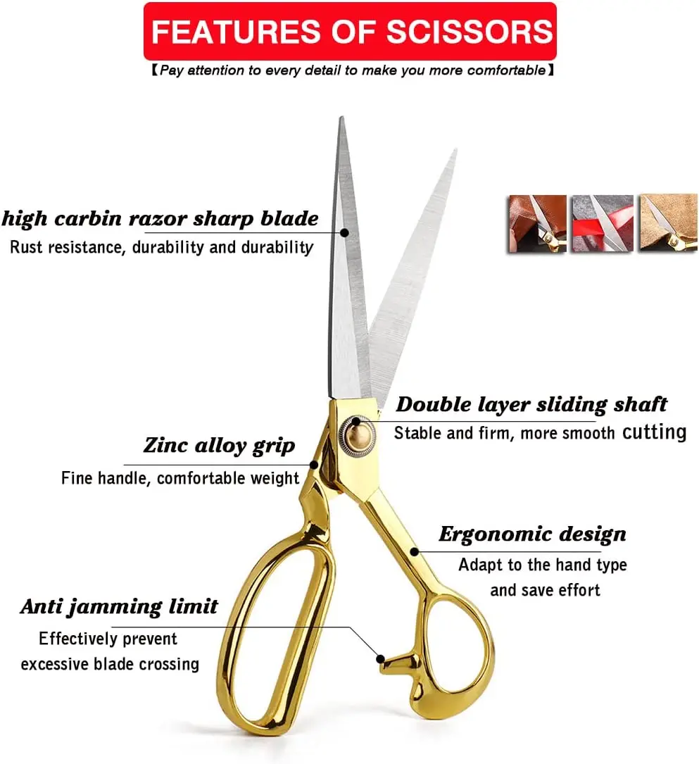 Sewing Scissors,Heavy Duty Tailor Scissors Shears for Fabric,Leather,Raw Materials,Dressingmaking,Altering-Professional Upholste