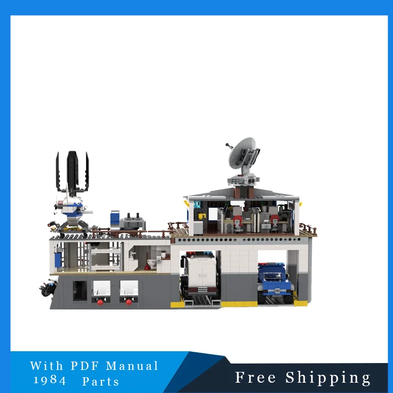 1984 ชิ้นส่วนสถานีตำรวจ โมเดล MOC ตัวต่อบล็อก รถยนต์ มอเตอร์ไซค์ เครื่องบิน ของเล่นแบบประกอบชุด ของขวัญวันคริสต์มาสและวันเกิด