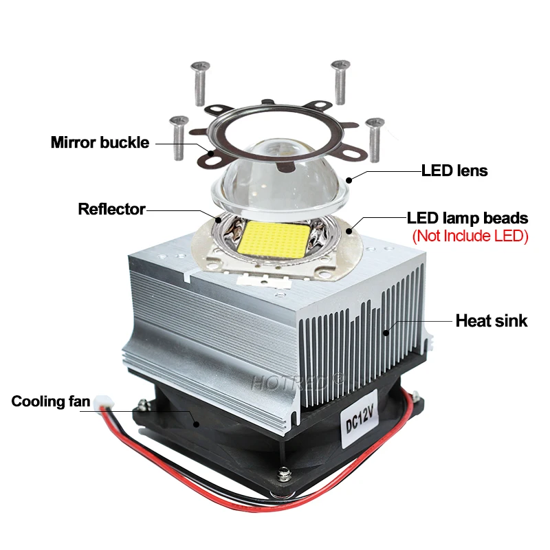 Imagem -05 - Ventilador de Dissipador de Calor de Alumínio Sistema de Refrigeração Led Suporte Refletor para Chip Cob 50w 60 Graus 120 Graus Lente 44 mm 20w 30w 50w 100w