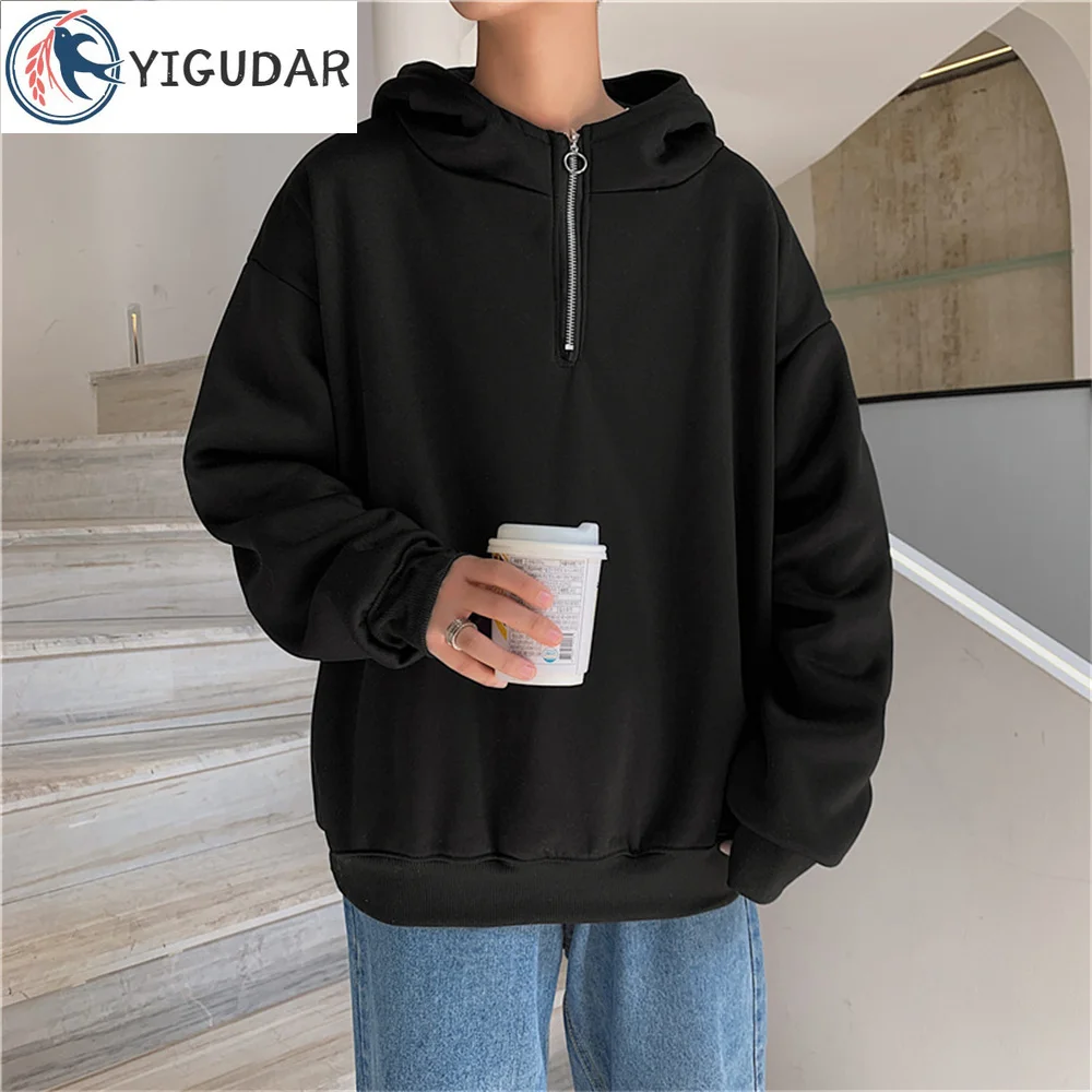 

2023 Autumn Men's Long Sleeve Solid color sweater men'sHalf Zipper Stand-up Collar Pullover Casual Slim Solid Color Outwear Tops