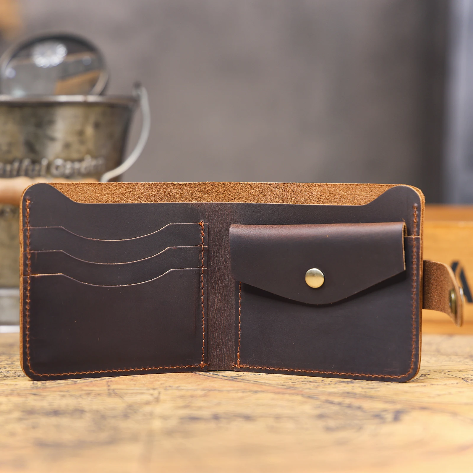 Echtes Leder Herren Kurzgeldbörse Kartenhalter Einfache Mini-Geldbörse Crzay House Leder Perfekt zum Tragen von Bargeld & Karten – Detail 9