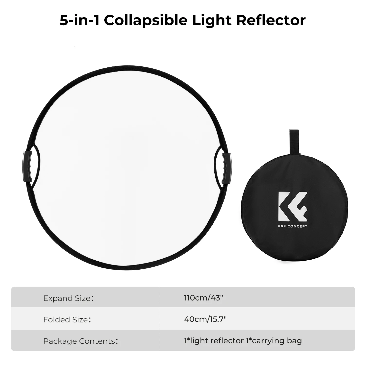 K & F CONCEPT 손잡이가 있는 원형 반사경, 반투명 소프트 라이트 패널, 초상화 야외 사진 라이트 블록, 60-110mm, 5-in-1