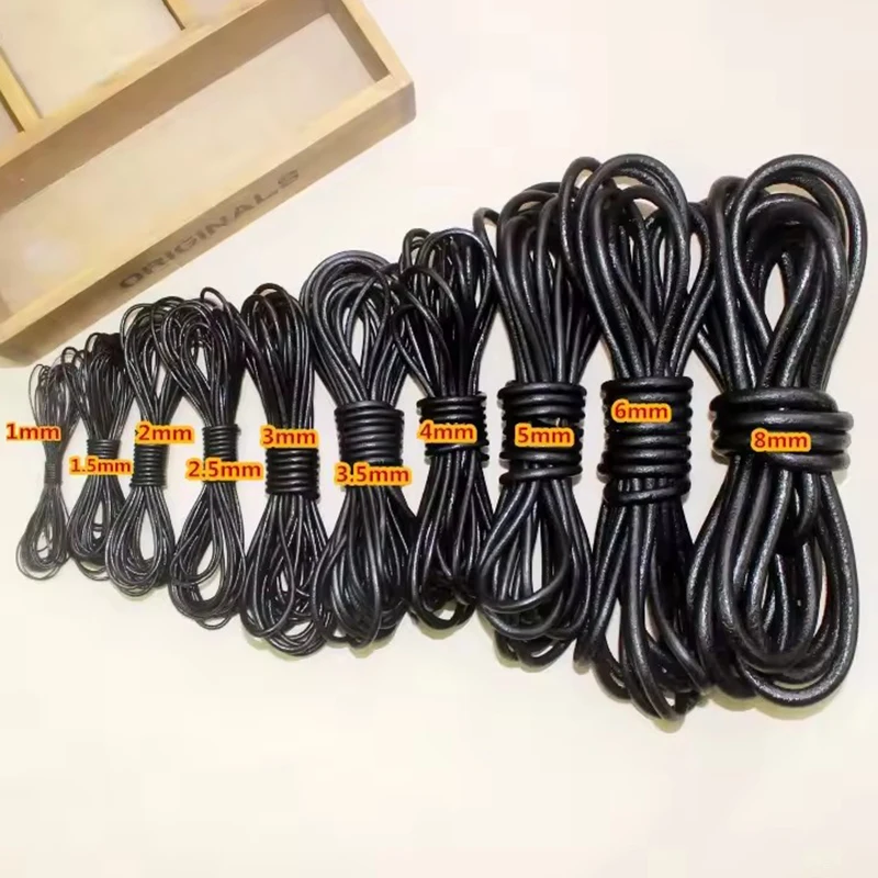 Meetee 5Meter 1.5/2/2.5/3/4/5mm Round Real Genuine Leather Cord Rope for Bracelet Necklace DIY Jewelry Cords Bags Craft Making