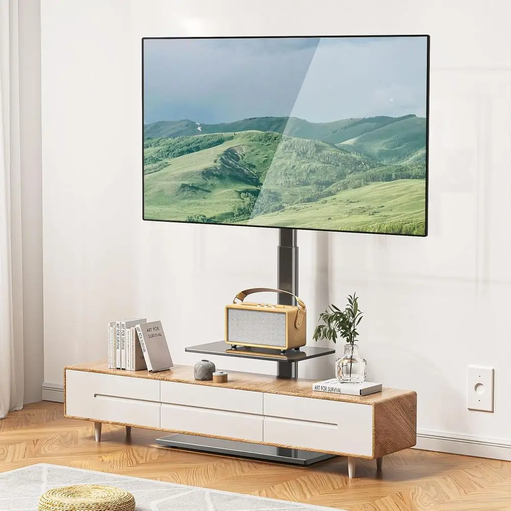 TV Floor Stand for 32-70inch TVs up to 88lbs, Universal Floor TV Stand Mount, Swivel and Height Adjustable Tall TV Stand with Te