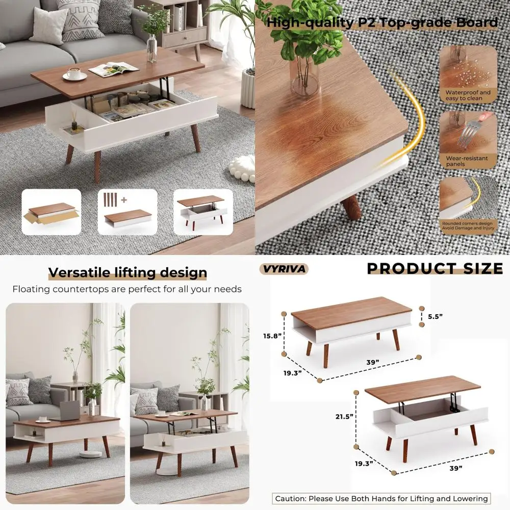 Rising Top Coffee Table: Quick Setup Storage Center Table with Large Hidden Compartment