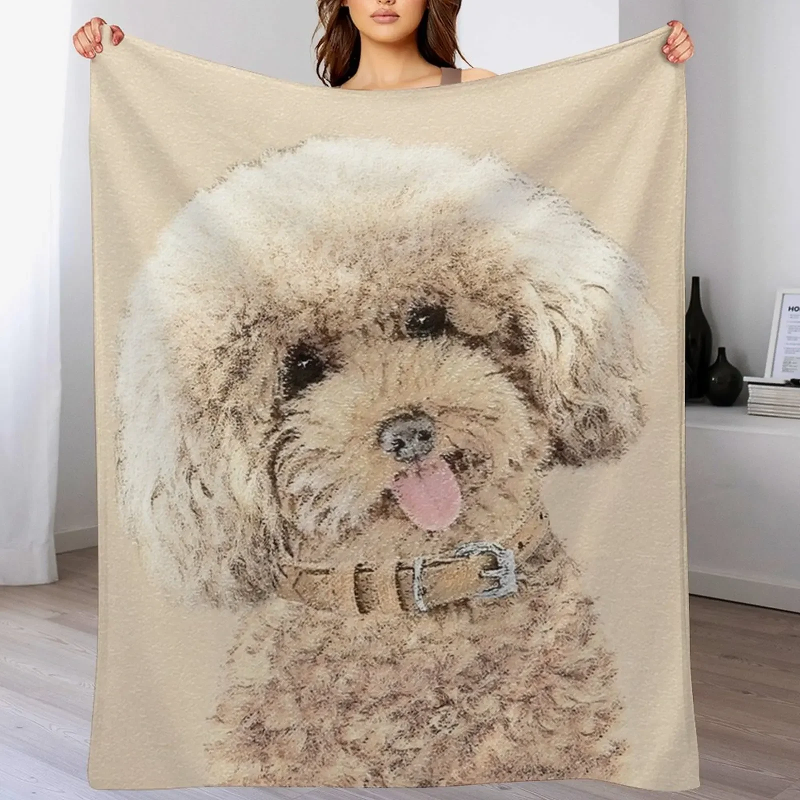 Poodle Toy Miniature Apricot Cream Brown Throw Blanket Anti Shedding Soft Fuzzy Blanket for Home