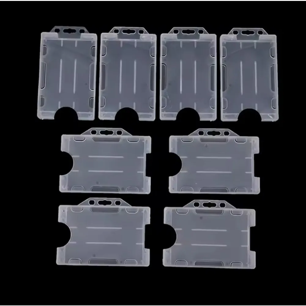 4pcs Hard Plastic Double-sided Card Holder, Unisex Multi-function, ID/Work Badge Protector, Office Supply