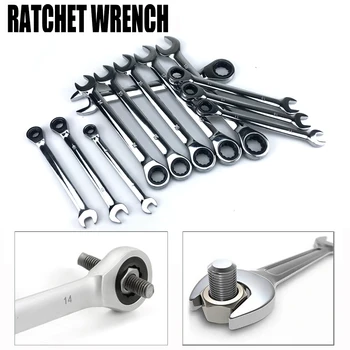 Juego de llaves métricas de combinación de trinquete, herramientas de mano, engranaje de torsión, tuerca de enchufe, un juego de llave