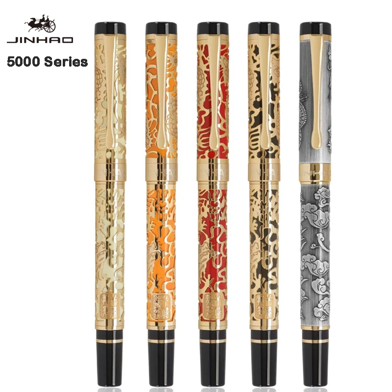 jinhao vintage metal caligrafia caneta tinteiro dragao textura escultura escritorio material escolar papelaria escolar ef f m nib 5000 pk 9019 01