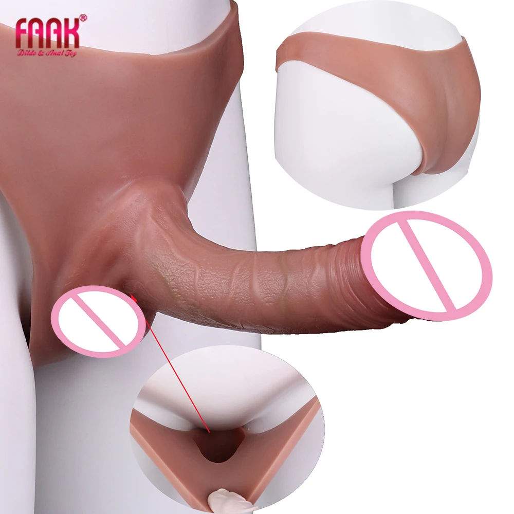 FAAK Wearing Penis Sleeve Cock Extender Silicone Strapon Hollow Dildo Panties Harness Sex Toys For Men Transgender Underwear - view 3