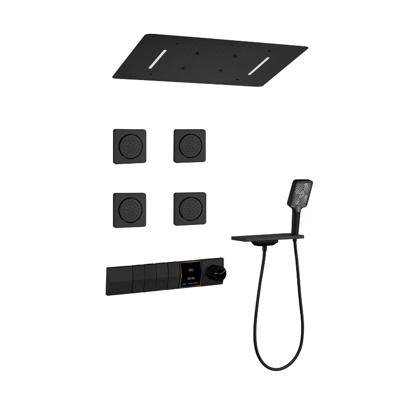 

Gun gray concealed constant temperature digital shower set, bathroom into the wall hidden all-copper bathroom, white shower