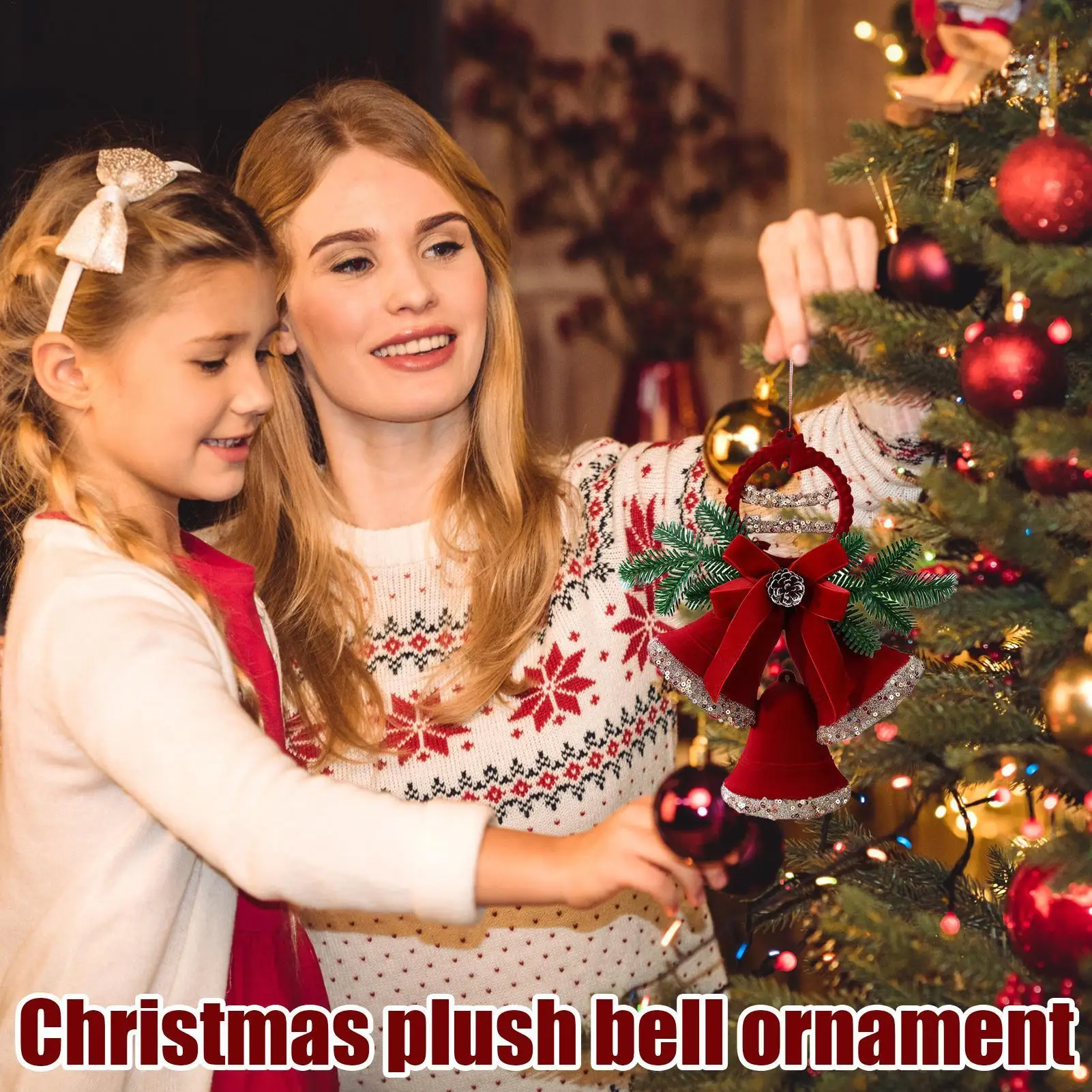 

Рождественские украшения с колокольчиком, флокированное праздничное украшение, праздничный декор, подвеска, украшение для входной двери дома, офисный венок, лестница