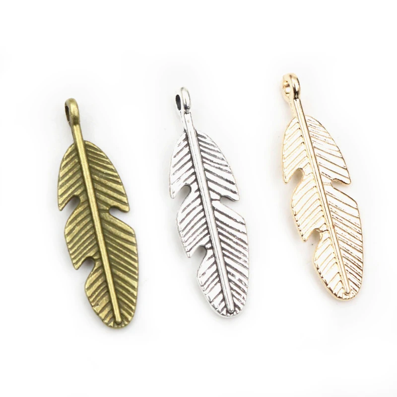 30pcs 28x8mm Feather Charms Pendants Bronze Antique Silver Plated DIY Jewelry Making Accessories Findings for Necklace Bracelet