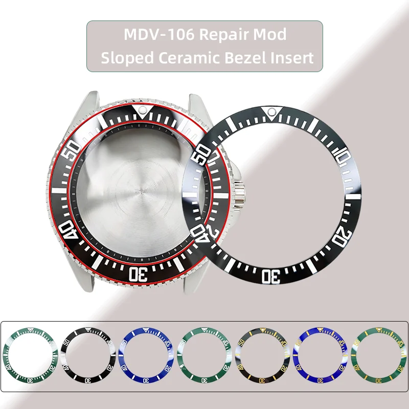 For CASIO MDV-106 Sloped Ceramic Bezel Insert 12H Pearl-Marker MDV106 Duro/Marlin Dive Watch 41x32.8mm Upgrade Insert Repair Mod