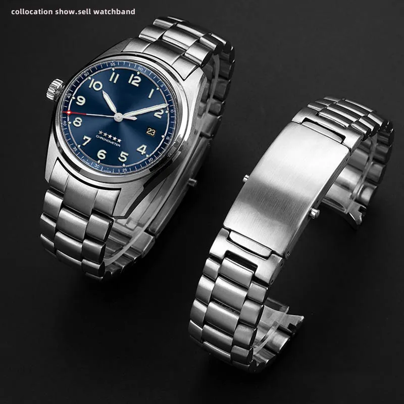 Stainless Steel Arc Mouth Bracelet For Longines Pioneer Series watchband L3.811 Metal Watch strap 22mm Men's wristband