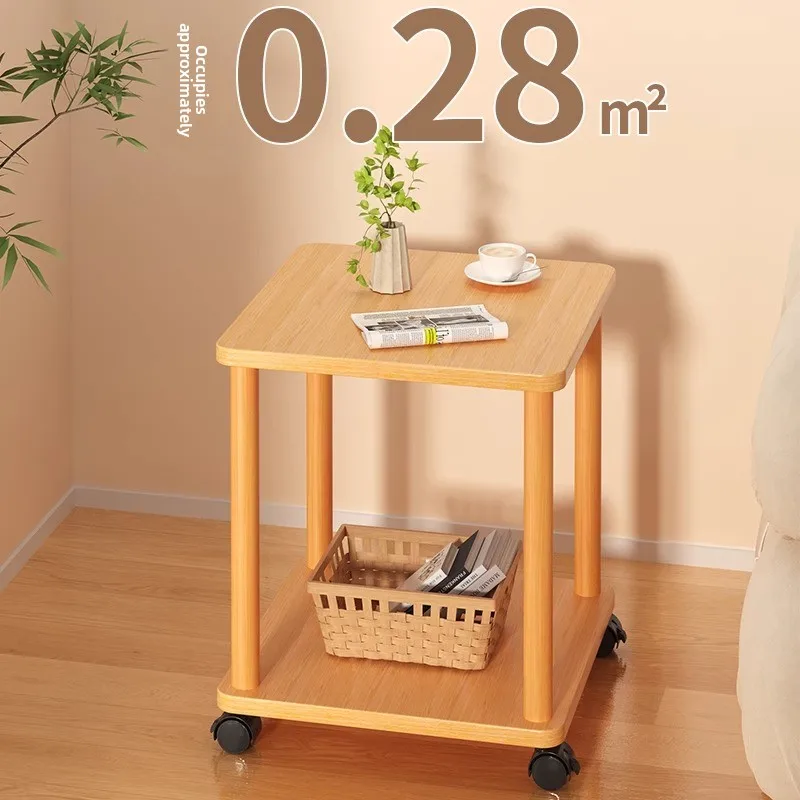 Vintage Wooden Side Table Mobile Retro Nightstand Living Room Bedroom Storage Cart