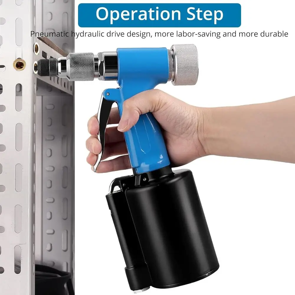 Heavy Duty Pneumatic Rivet Nut Gun with 100PCS Rivet Nuts, Thread Setter Kit with 5pcs Metric Mandrels for Body Panels, Bicycle