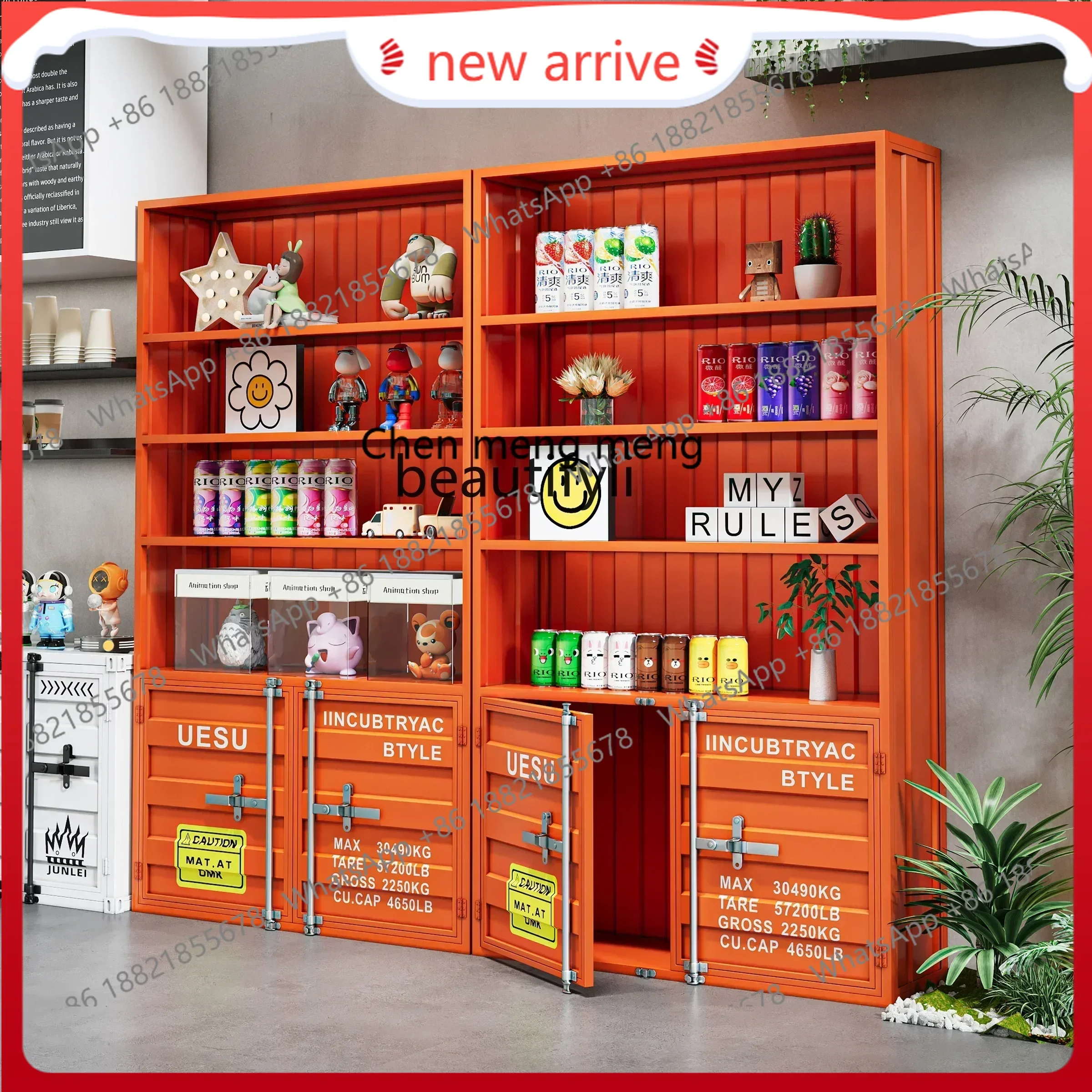 SS new styleRetro industrial style store storage container wine cabinet display against the wall display rackss 7486 ss 7486