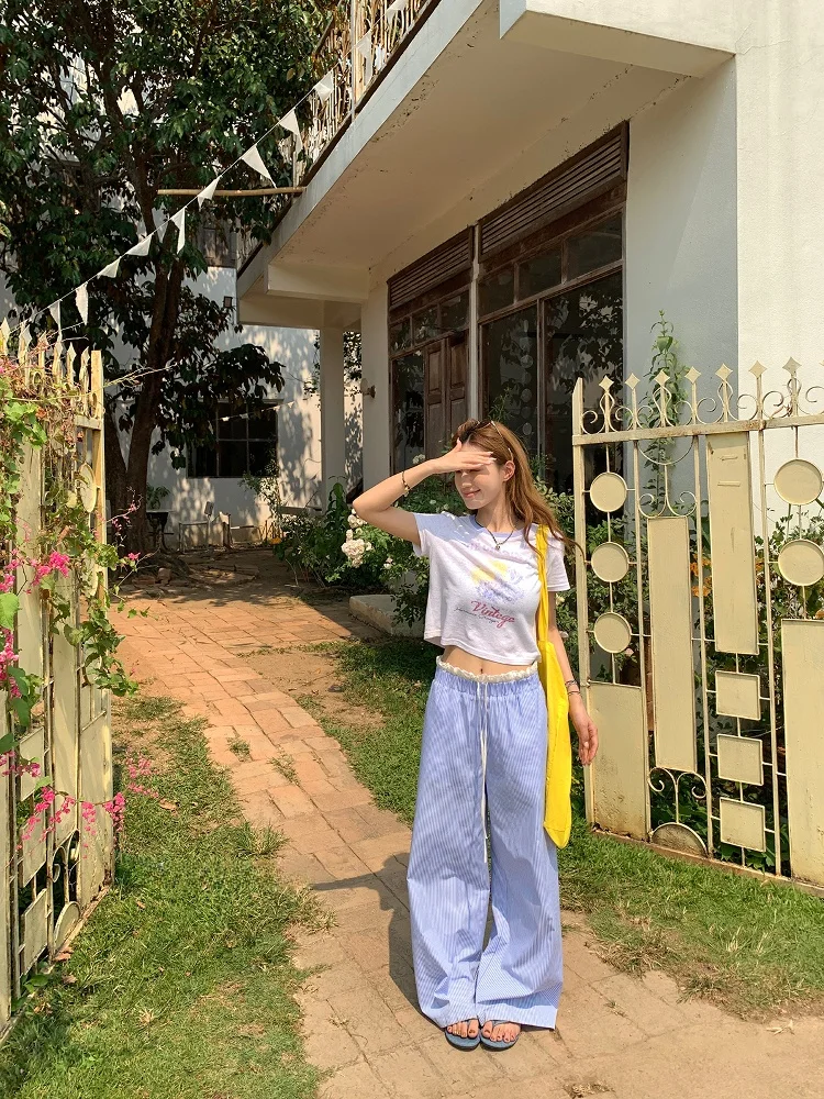 

Летние новые свободные прямые брюки женские, широкие повседневные брюки Xianai, без рисунка, с двойным поясом, L-размер