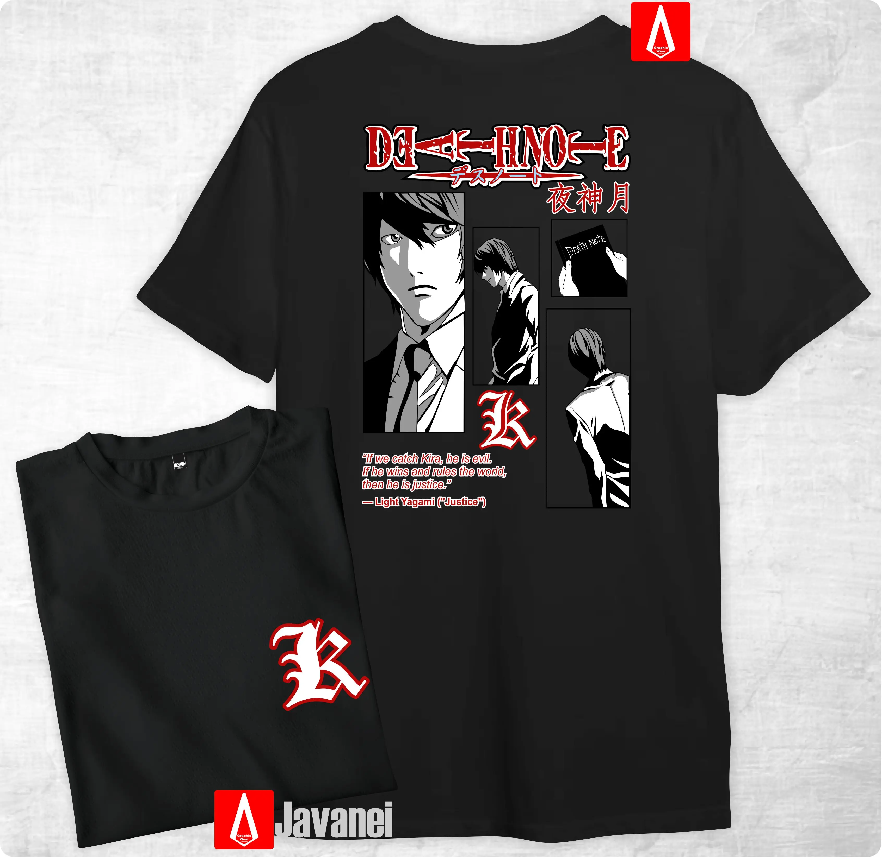 Anime Kira  Yagami Death Note manga wibu japan distro cotton combed 30s javanei