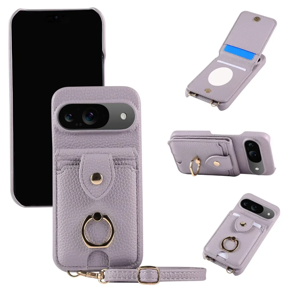

Crossbody Ring Stand Mirror Wallet with Card Holder Phone Case for Google Pixel 9 Pro XL 8 7 6 Pro 8A 7A 6A Leather Protec Cover