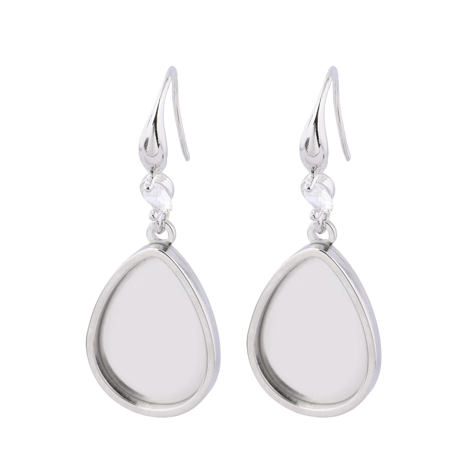 6pcs Stainless Steel Fit 13x18mm Teardrop Cabochon Earring Base Blanks Diy Zircon Stone Earrings Hooks Findings For Jewelry Maki