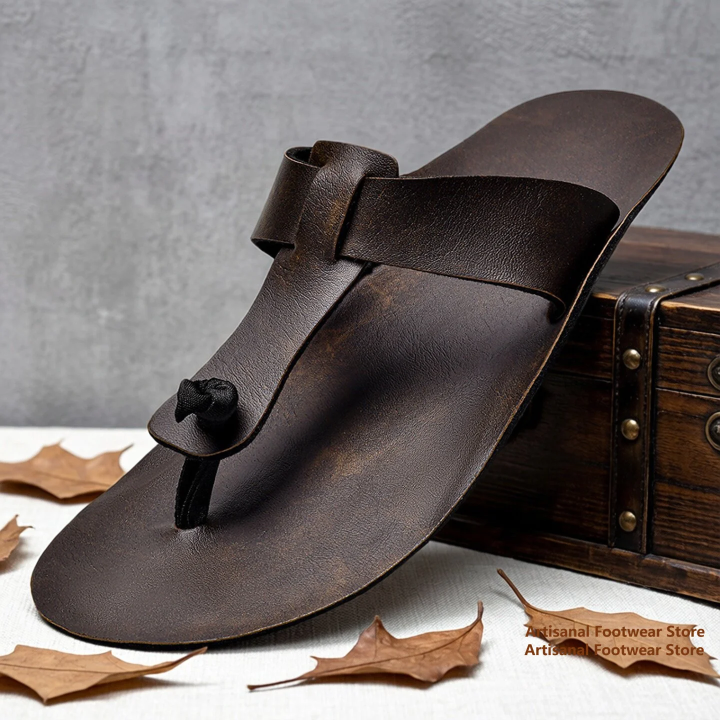 Men Retro Leather Flip Flops S - Flip Flop Leather Men 评论和价格