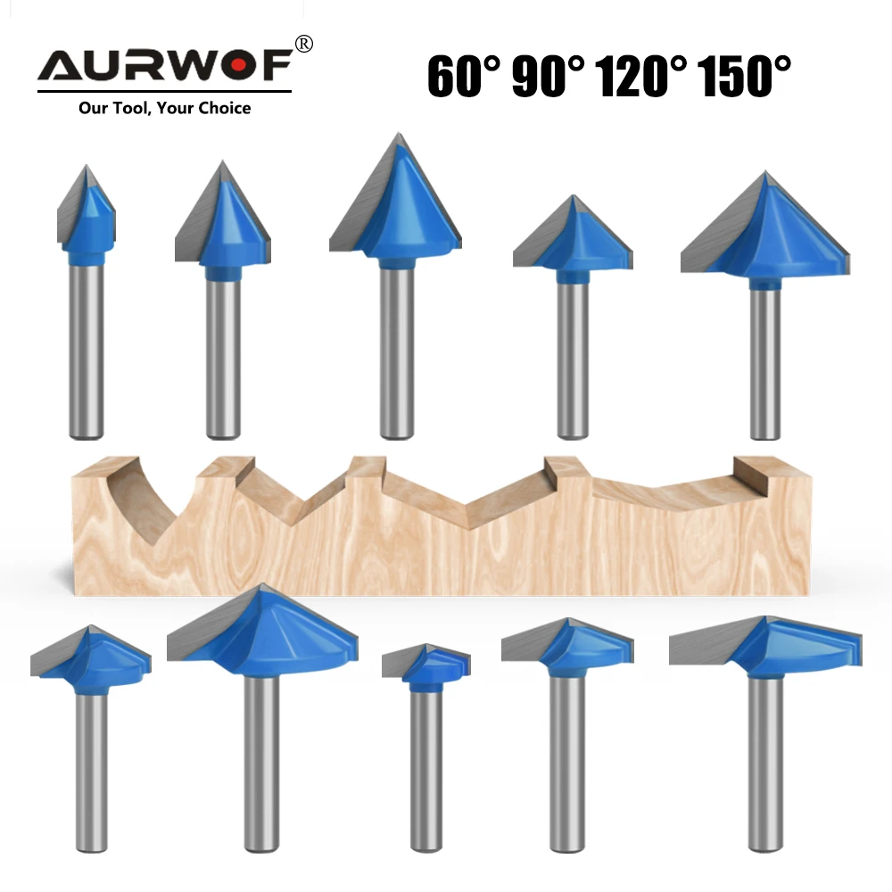 Aurwof-v tipo Entalho Cortador Bit Carboneto Sólido Fresa Cnc Gravura mm Haste 60 90 120 150 Graus C0602 1pc