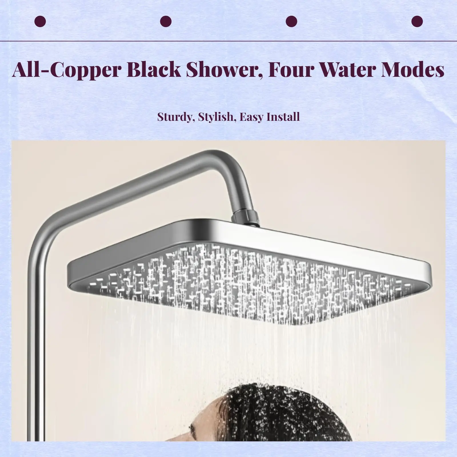 مجموعة صنبور دش الأمطار، نحاس قوي، ضغط عالي، أسود غير لامع، متعدد الوظائف، مثبت على الحائط، ملحقات الحمام