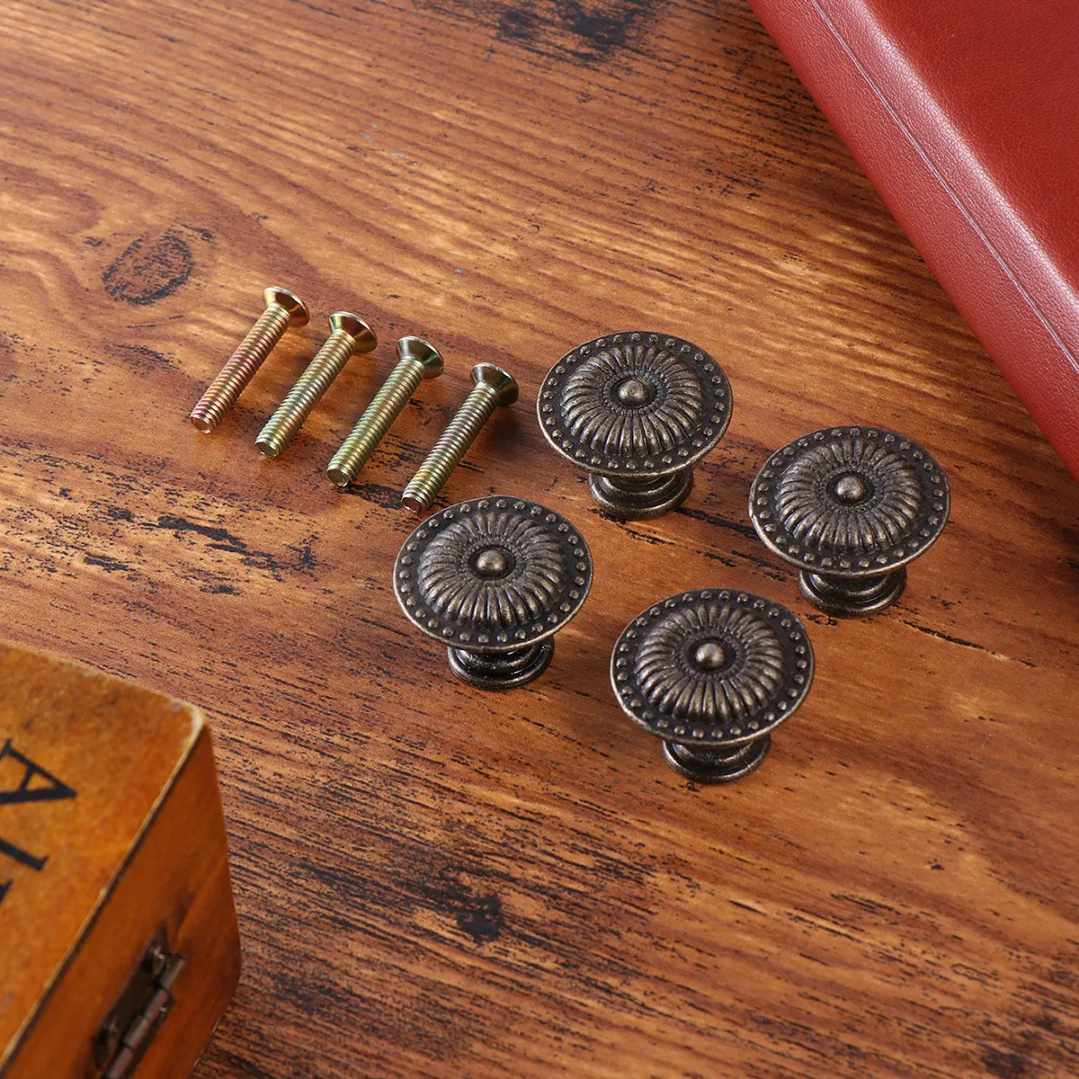 4Pcs Bronze Cabinet Drawer Pull Handles Knobs Retro Style Classic Floral Design for Wardrobe Cupboard Furniture Drawer