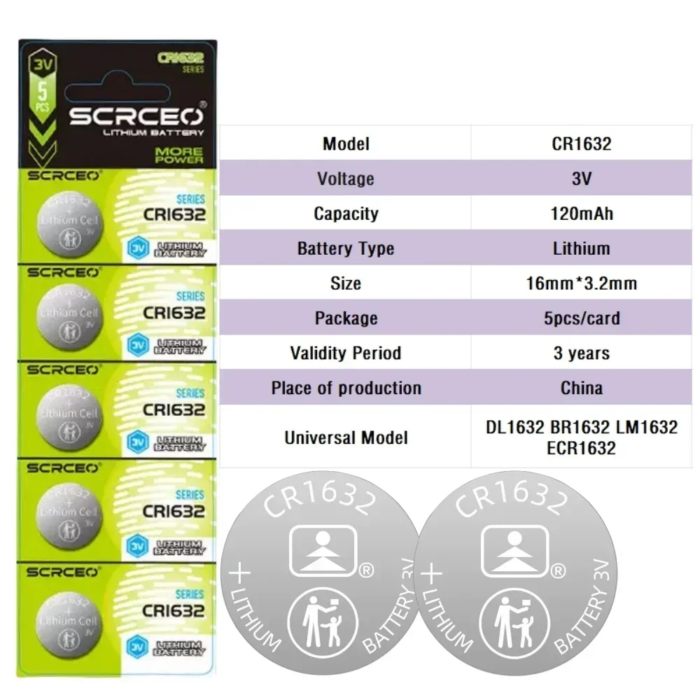 5-80PCS 3V CR1632 Battery CR 1632 Lithium Battery DL1632 BR1632 KCR1632 ECR1632 For Car Remote Control Watch Button Coin Cells