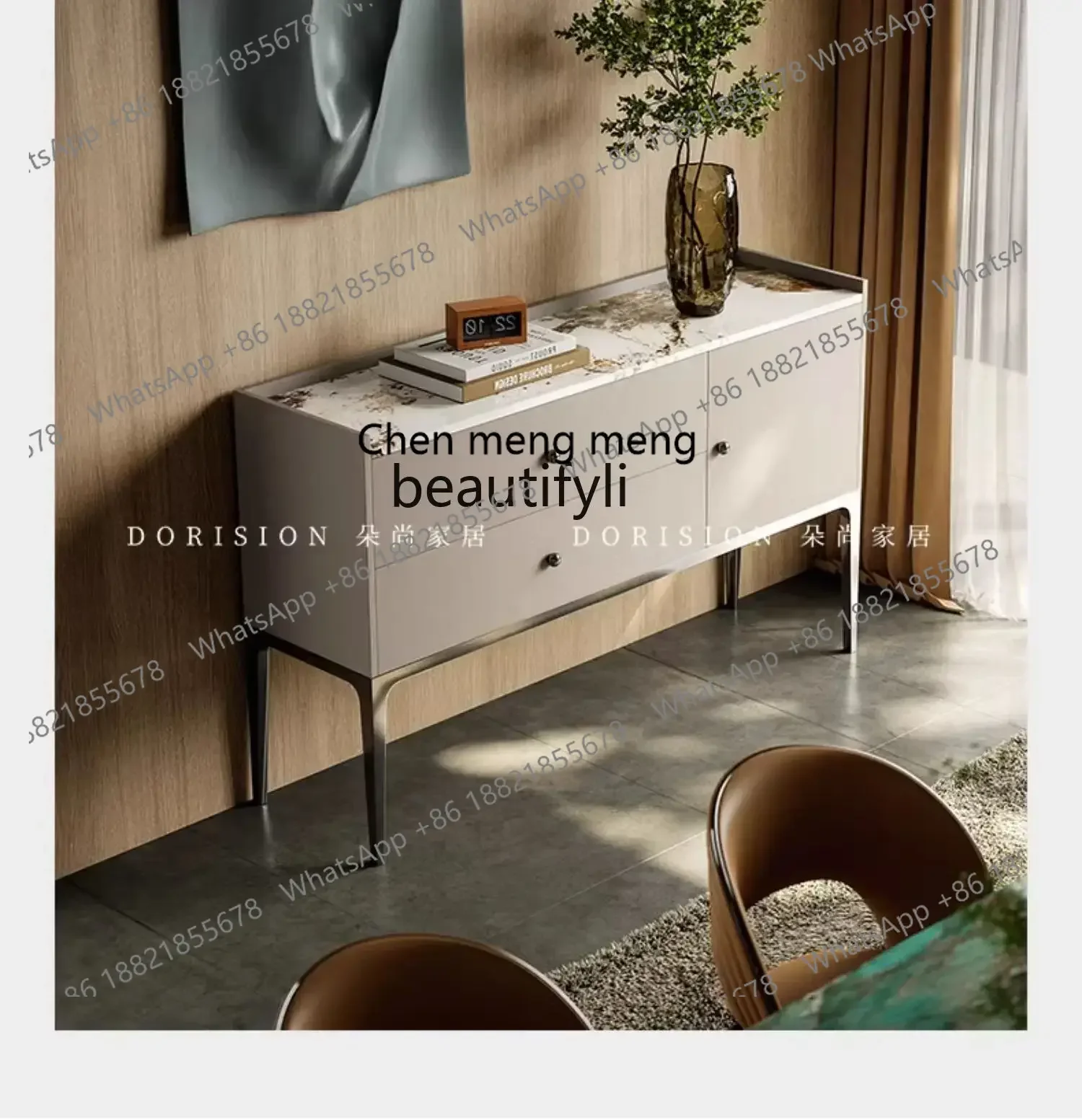 

CC Italian-style entrance cabinet is opposite the door, living room entrance decorative modern light luxury high-footed cabine