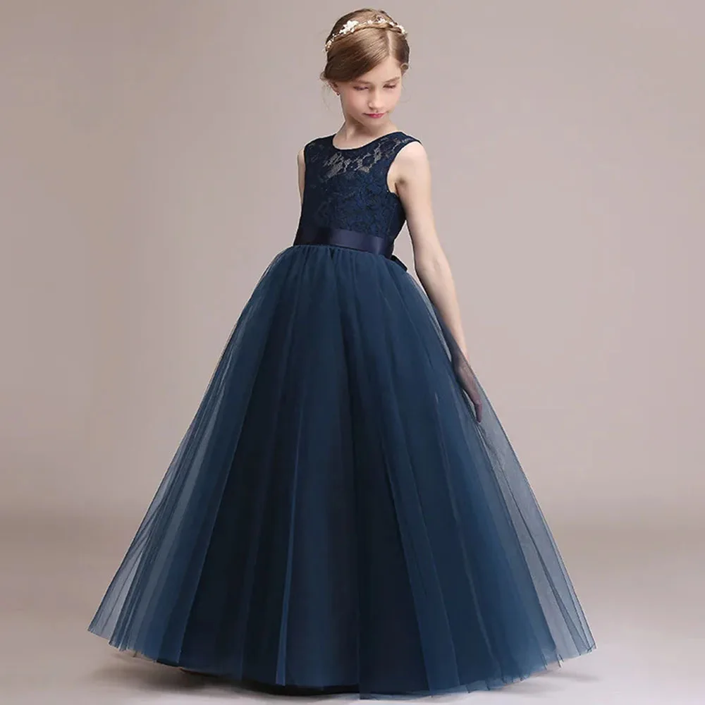 

KYDYNQJ Navy Blue Dress For Girl Lace Tulle Flower Girl Dresses Sleeveless Kids Birthday Formal Princess Gowns