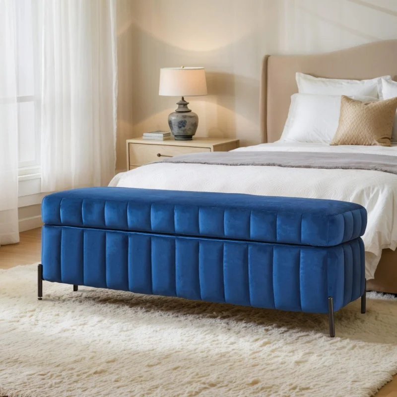 # Wide Upholstered Velvet Storage Soft Bench Footstool Ottoman End Of Bed Foot Rest For Bedroom