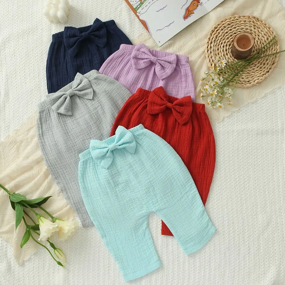 

Spring 5 Pack Cotton Toddler Pants, Cute Bow Design Baby Leggings for Boys and Girls, Soft Infant Trousers, Elastic Waist