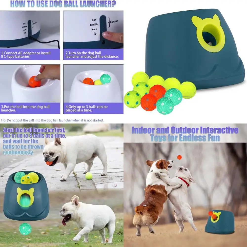 Lançador automático de bolas para cães com distância ajustável para cães e filhotes pequenos, auto-jogando com 10 bolas de 2 polegadas