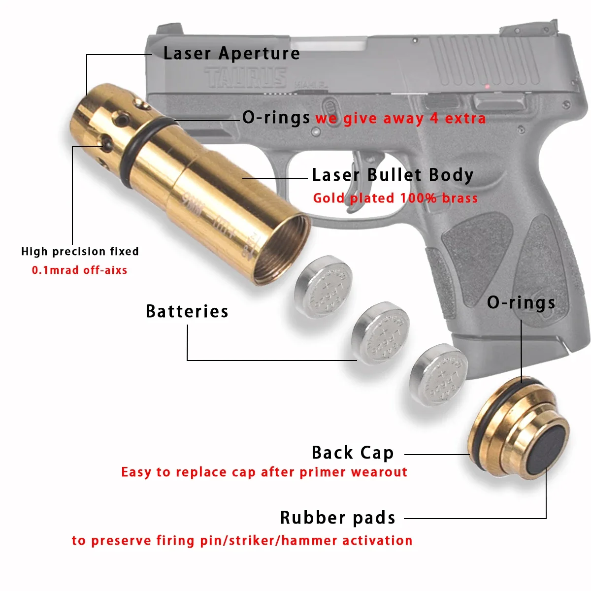 Tactical 9x19mm .380ACP .40S&W .223Rem Laser Training Bullet For Glock 43 17 Taurus G2C Dry Fire Red Dot Laser Trainer Cartridge