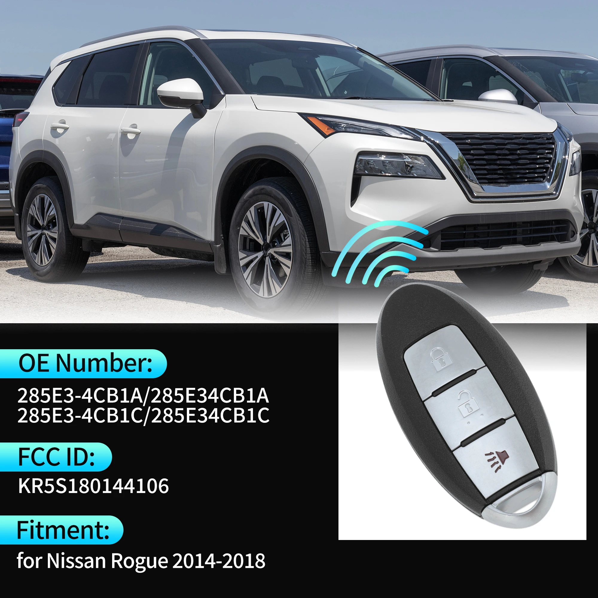 UXCELL KR5S180144106 433Mhz Keyless Entry Remote Key Fob for Nissan Rogue 2014-2018