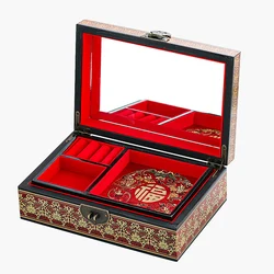 Chinese Retro Storage Box Wooden Printed Festive Jewelry Box Organizer Home Crafts Ornament Jewel Case Wedding Gifts Packaging