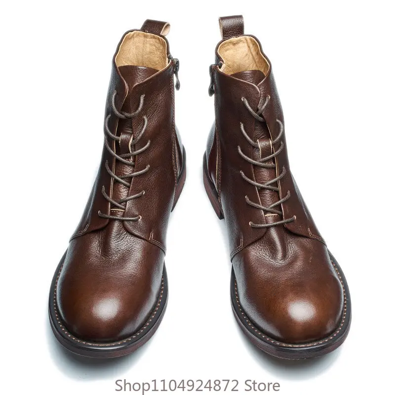 

Британские винтажные мужские мотоциклетные ботинки, модная кожаная обувь, уличные высокие ботинки из натуральной кожи