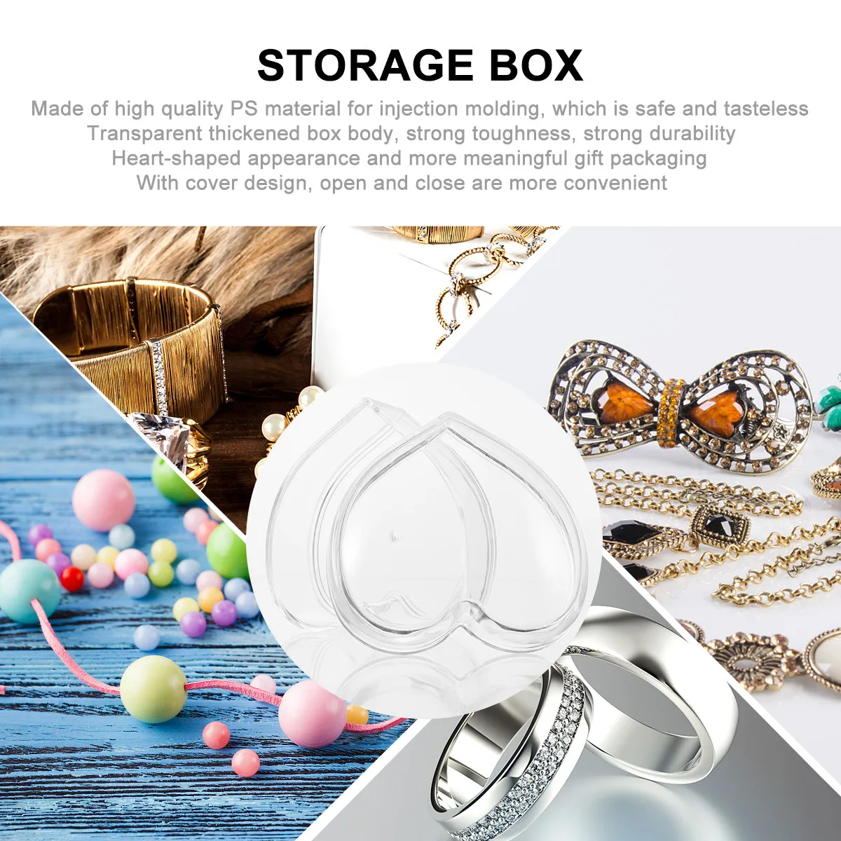 

1 шт. Прозрачная акриловая шкатулка для украшений в форме сердца, портативный органайзер большой вместимости для демонстрации ювелирных изделий дома