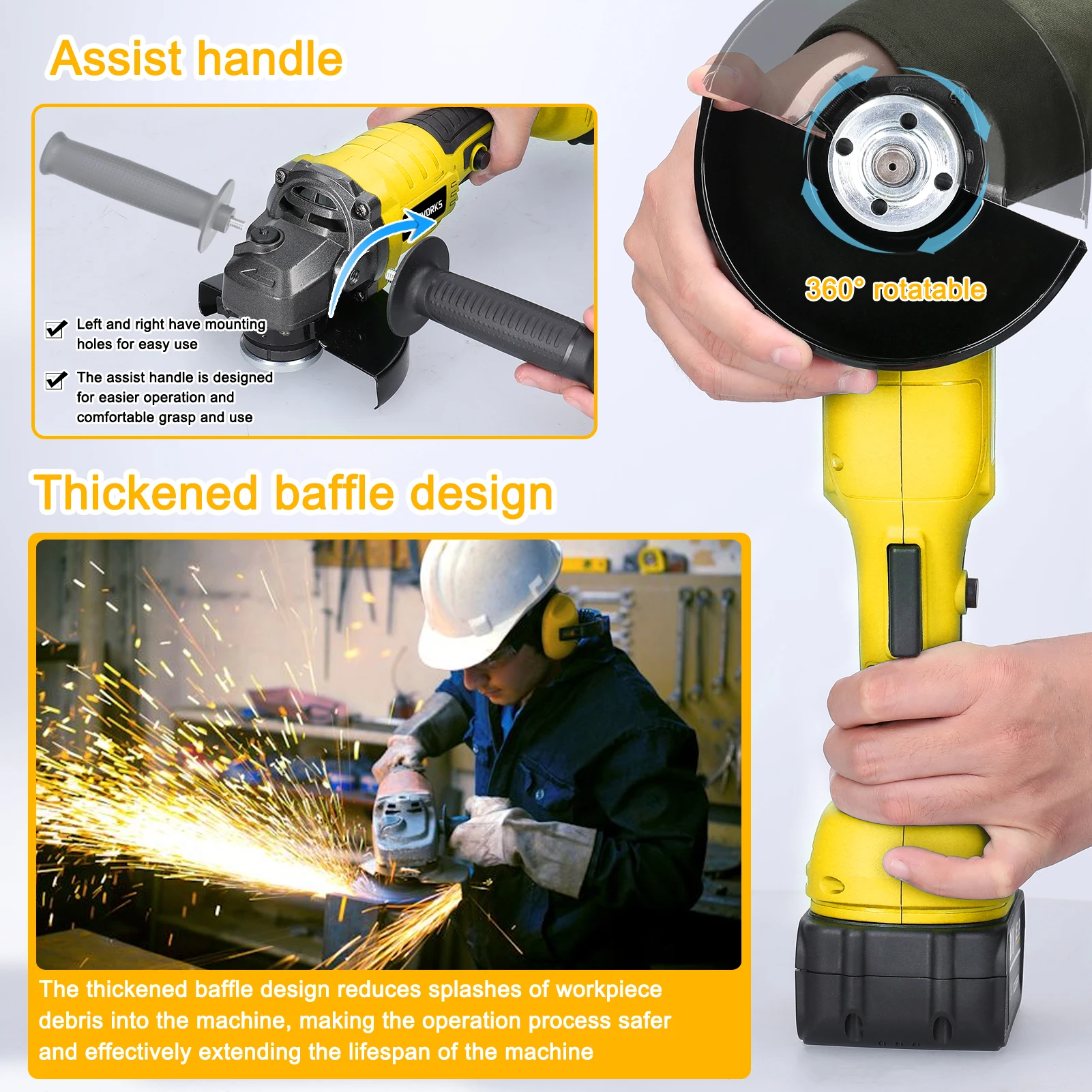 21V 125mm M14 Angle Grinder Brushless Motor Electric Grinding Tool Multifunctional Lithium Cutting Machine Utility Power Tools