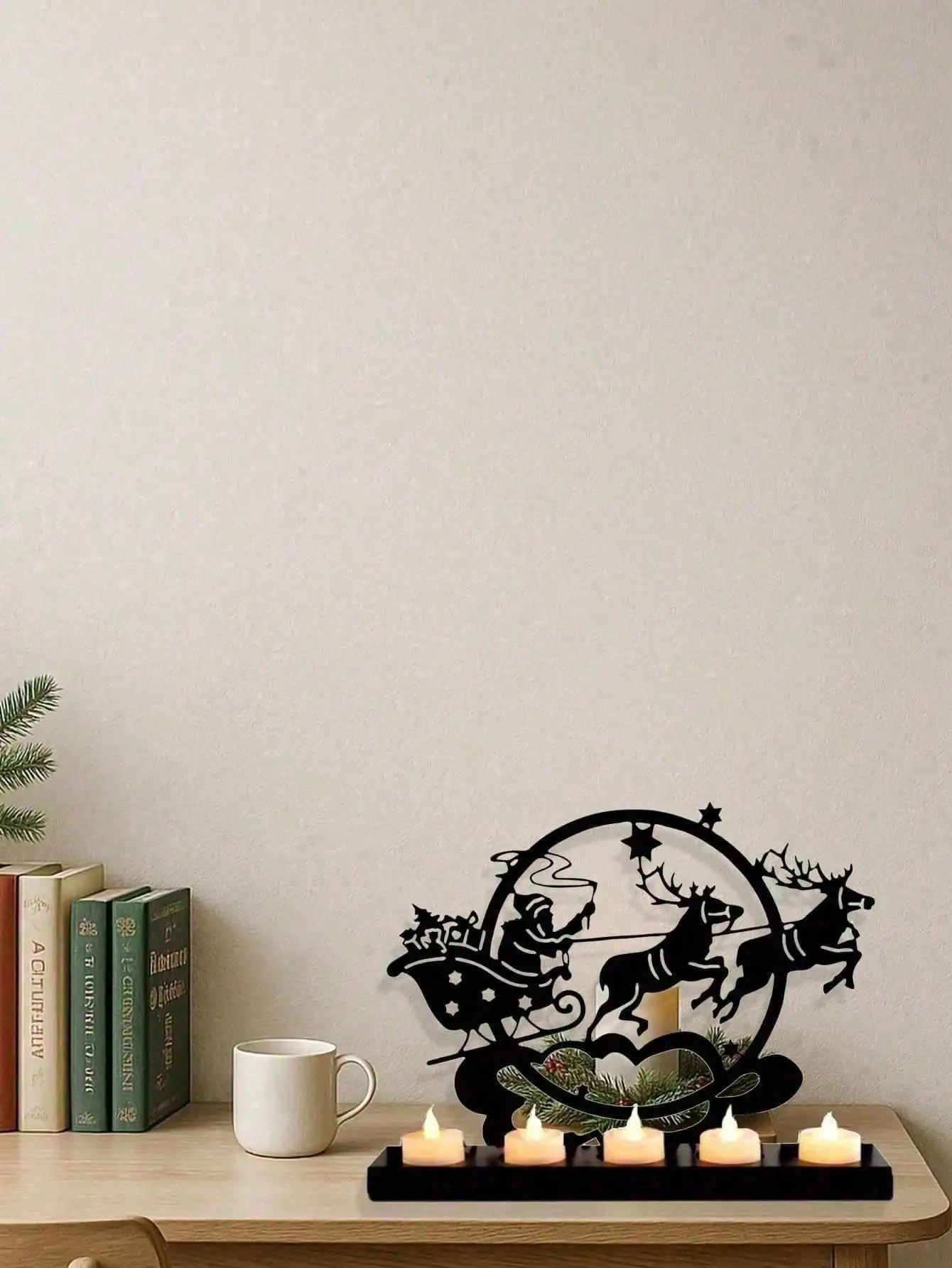 Smeedijzeren Kerstman Slee Wanddecoratie Kerst Metalen Silhouet - Vakantie Woondecoratie voor Woonkamer