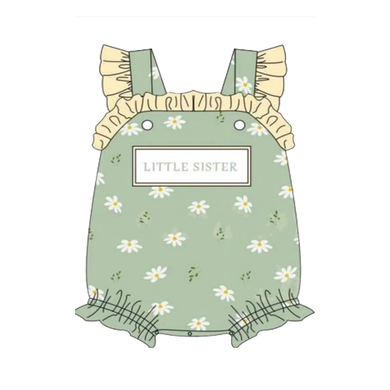 Exquisite Summer Sleeveless Round Neck Dress Sister And Brother Pattern Green Girl Skirts And Romper Boy Yellow Top Set Clothes